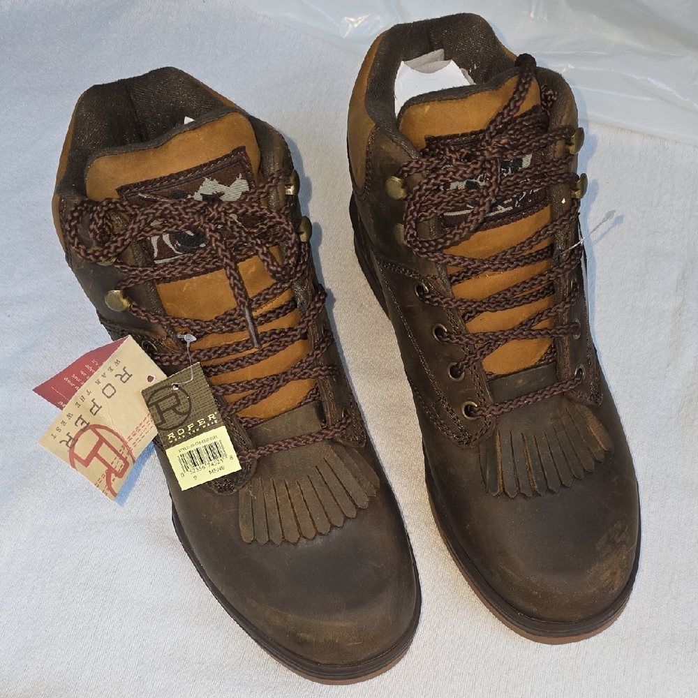 Roper Men's Dark Brown Horseshoe Leather Walking Boots Size 9 - Picture 1 of 16